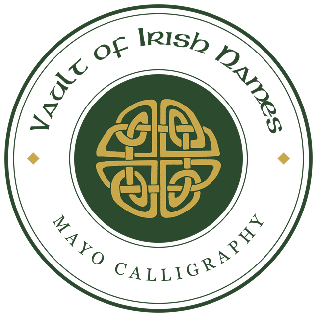 Vault of Irish Names - Mayo Calligraphy seal with Celtic knotwork